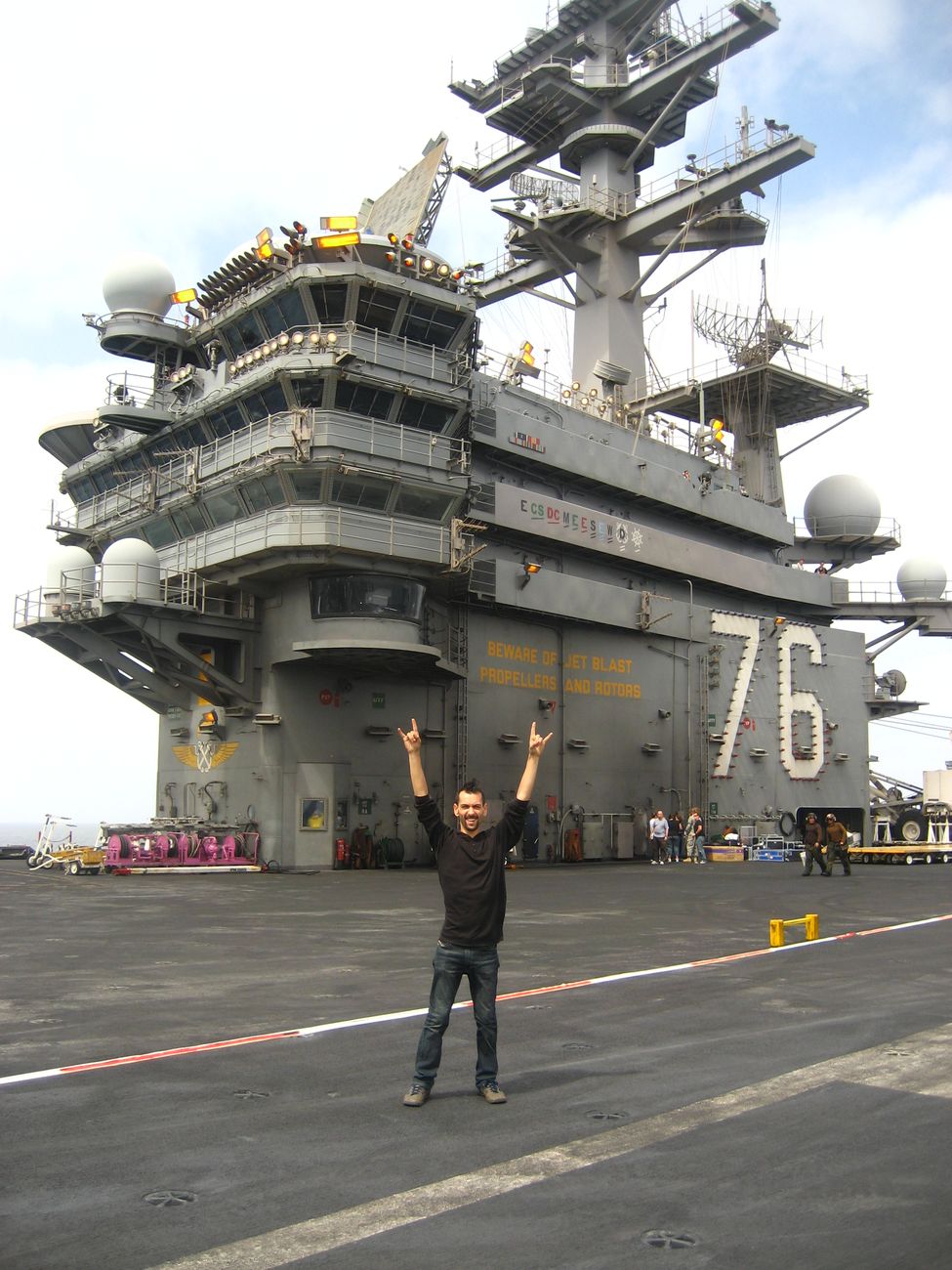 Alex Bodnar on the flight deck of the USS Ronald Reagan